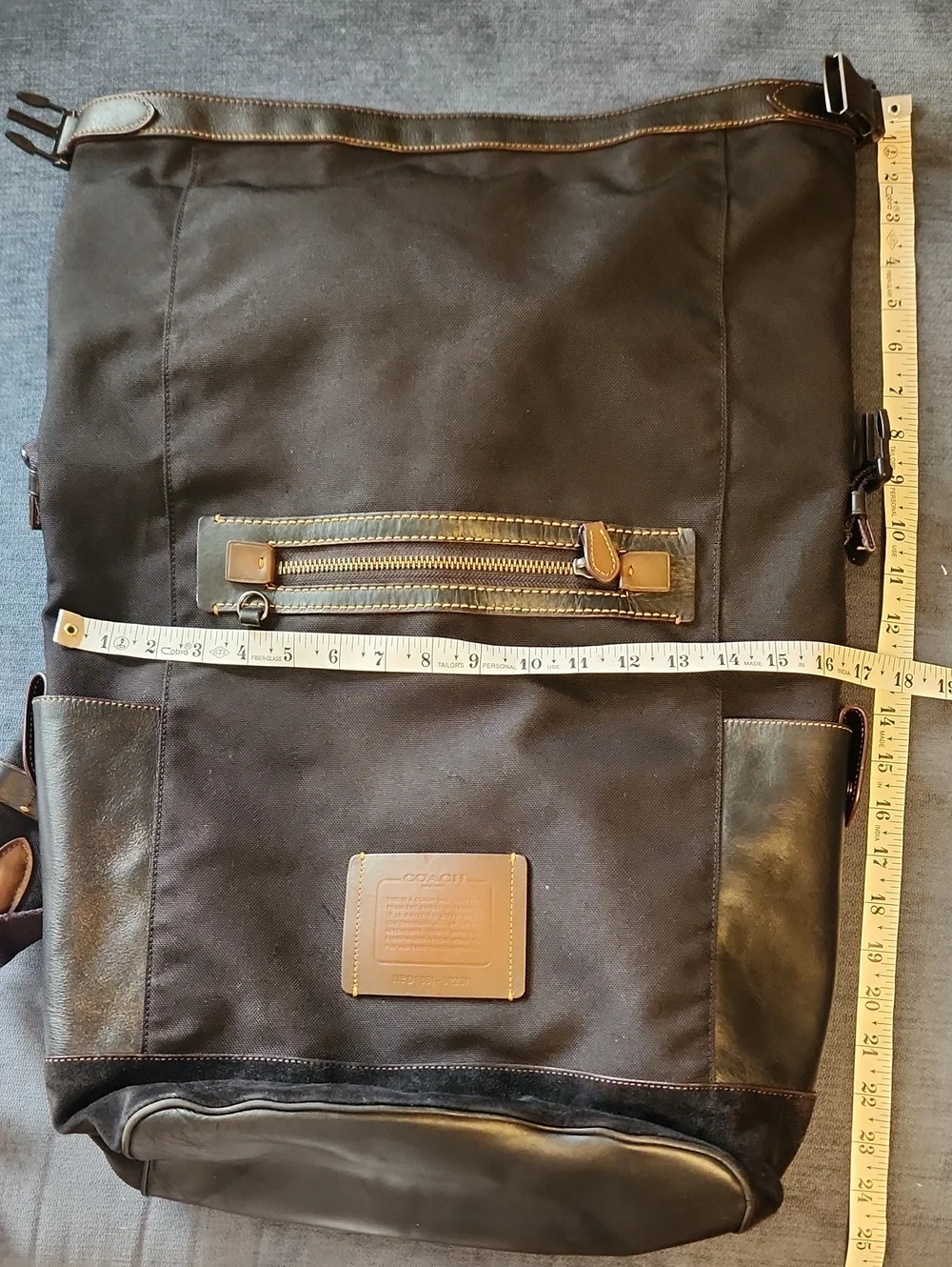 Coach Academy Travel Black Corduraa Canvas Rolltop Backpack with Leather Trim